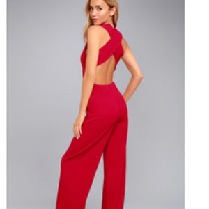 Thinking out loud red backless jumpsuit